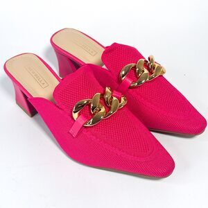 New Bella Pink Knit Chain Mule Loafers Block Heel Women’s Size 8